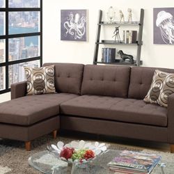 Brand New Dark Brown Linen Reversible Sectional (