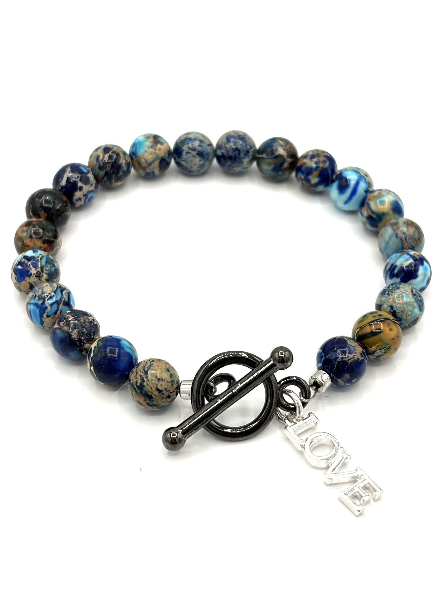 Jasper Beaded Bracelet With Love Charm