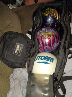 Bowling balls and carrying bag