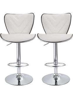 Premium Adjustable Swivel Bar Stools,Kitchen Counter Bar Stools PU Leather Padded with white set 2