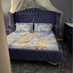 King size Blue Velvet Complete Bedroom Set Selling All Together only $2000 cash firm Free Delivery