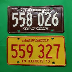 VTG  Illinois  License Plates Lot Of 2 1(contact info removed)