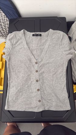 grey v neck button up