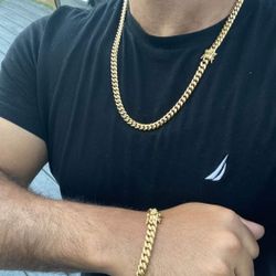 8MM Cuban Link Set 14K Gold Plated Doesn't Loses Color