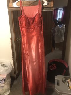 Long red fade prom dress