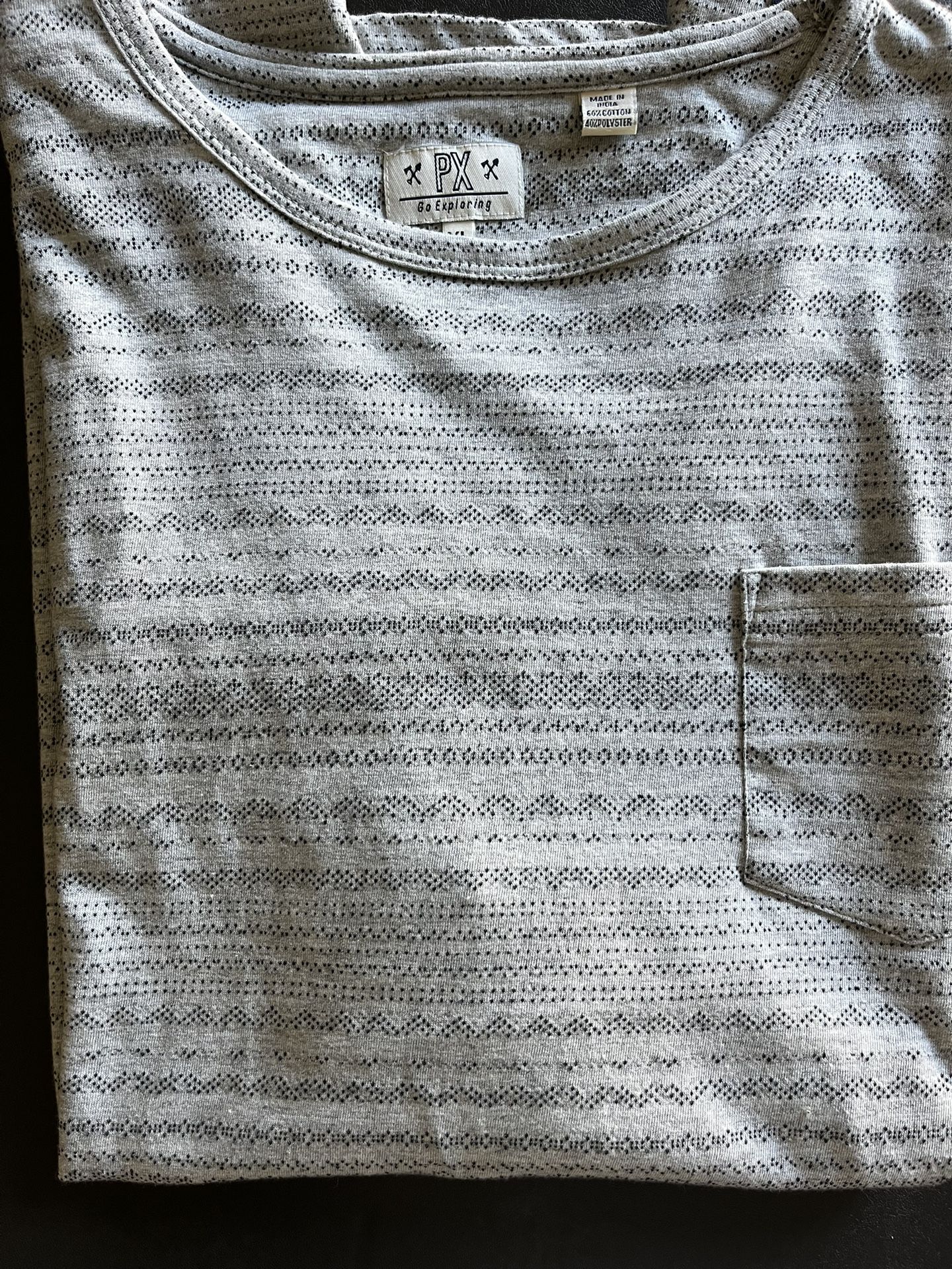 Brand new men’s XL heather gray short sleeve shirt, 60% cotton with black design