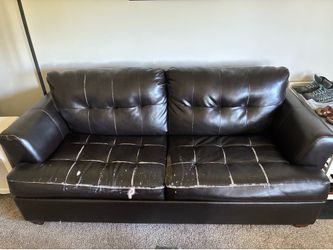 Brown leather pullout couch