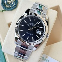 Brand New Rolex Datejust w/ Black Dial Ref. 126334, Fluted Bezel, Oyster Bracelet