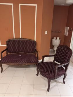 French-Style Settee and Armchair – Burgundy