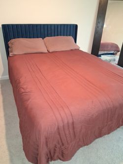 Velvet Navy Blue Queen Bed Frame