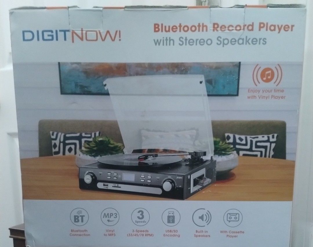 DigitNow Bluetooth Record Player with Stereo Speaker (New)
