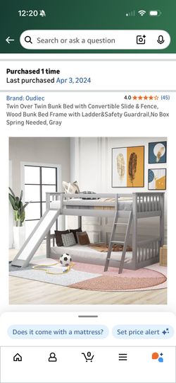 Bunk bed with slide and mattresses