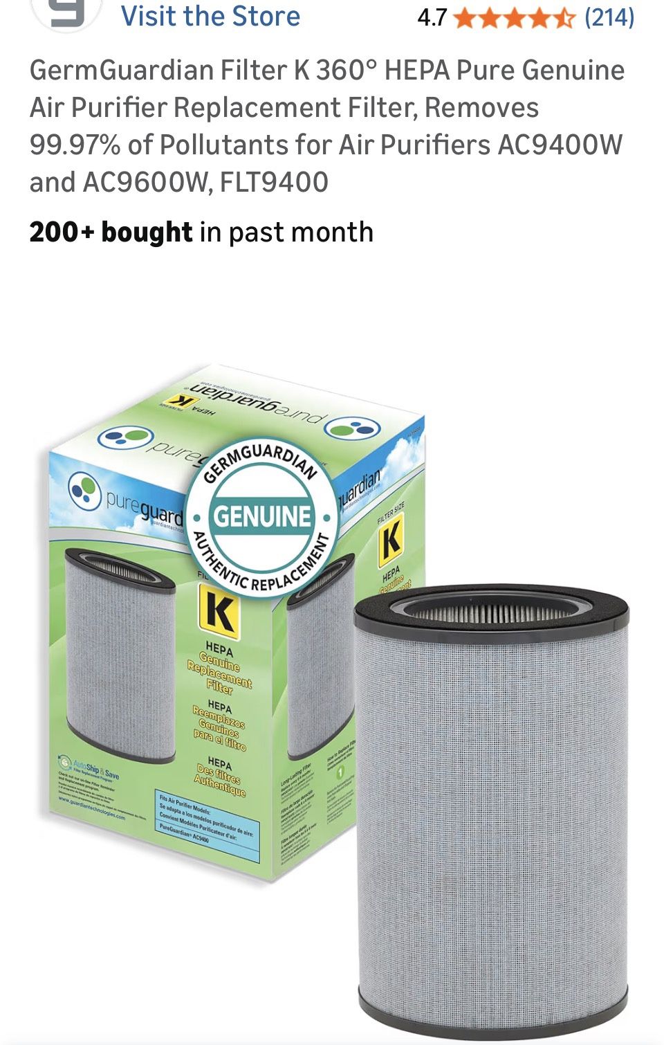 🌀 GermGuardian Filter K – 360° Genuine HEPA Replacement Filter (FLT9400) ✨ Brand New in Box –  💰 Price: $55 or best offer 💲 MSRP: ~$79.99  ⸻  🌟 Wh