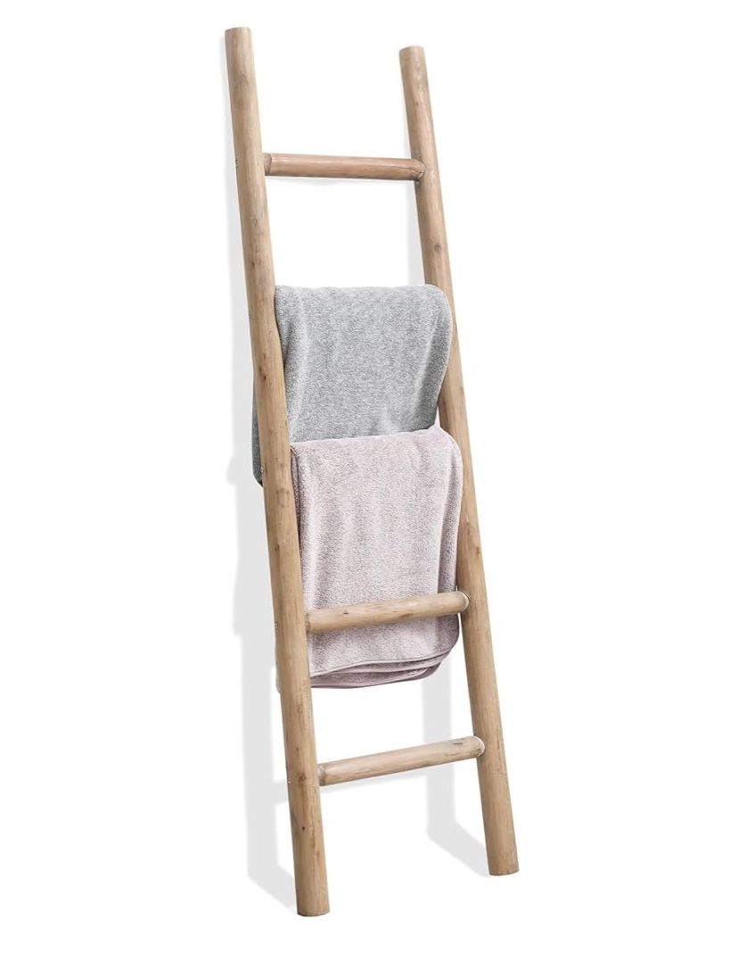 FUIN 57” Decorative Farmhouse Leaning Wood Blanket Ladder