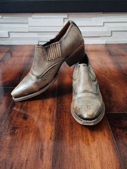Freebird by Steven Wyoming Bronze Distressed Leather Western Ankle Booties Women's Size 8