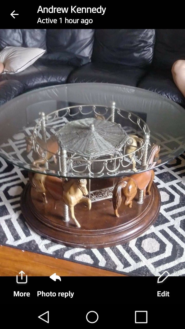 Ornate horse Carousel glass coffee table