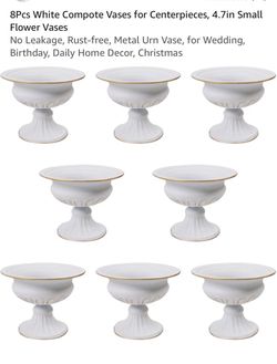 8Pcs White Compote Vases for Centerpieces, 4.7in Small Flower Vases