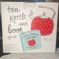 The Sneaky Chef tea kettle and book gift set 2.5 Quart Red With White Dots


