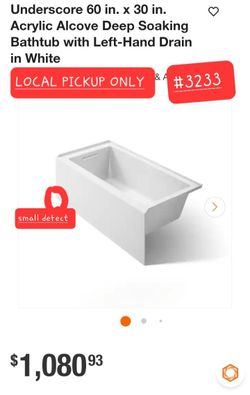➿️ Underscore 60"x 30" Acrylic Alcove Deep Soaking Bathtub with Left-Hand Drain #3233