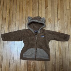 Patagonia Baby Furry Friends Hoody 6-12M Brown Teddy Bear Ears