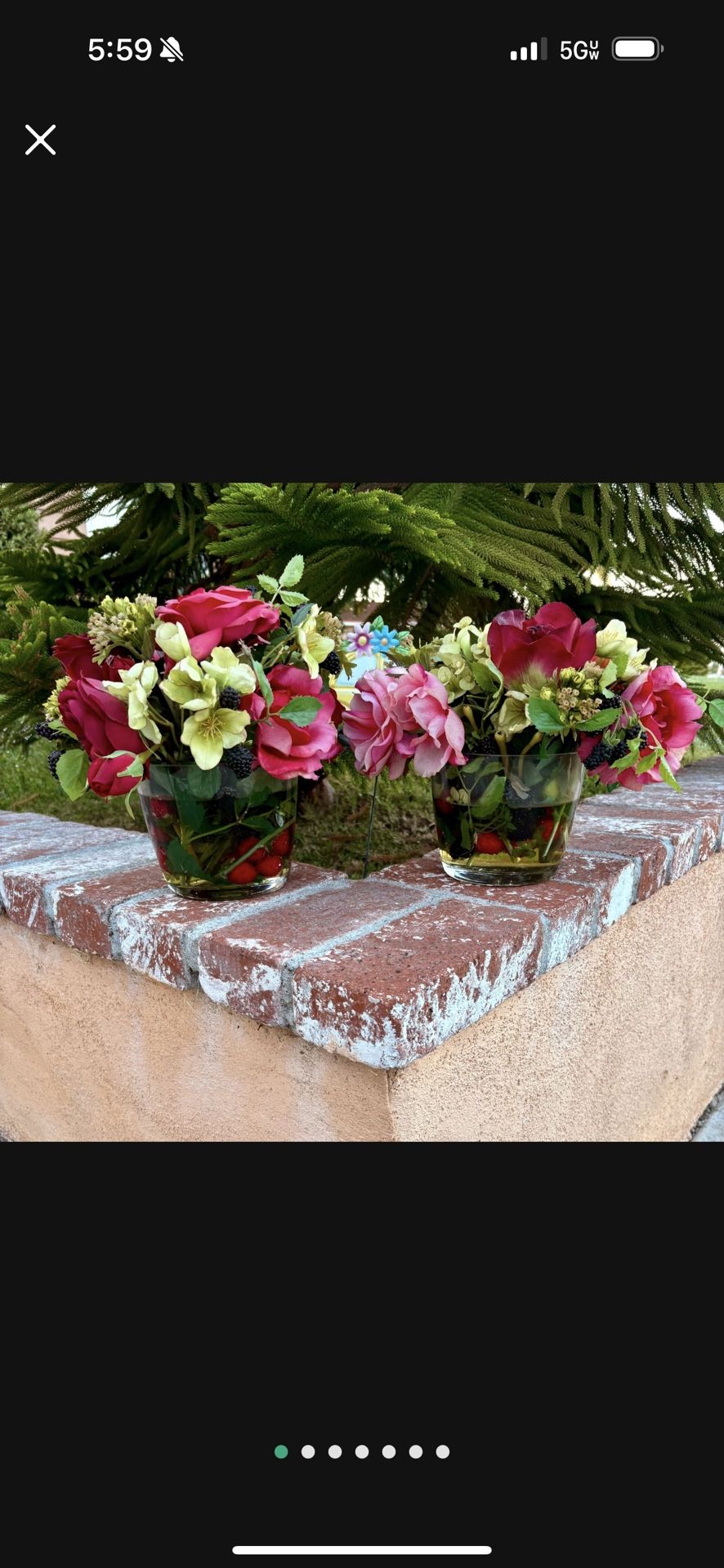 Set Of Artificial Flower Arrangement In A Glass Vase