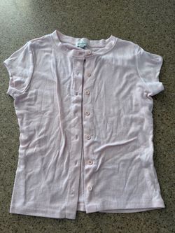 Faded Rose Pink Button-Front Short Sleeve Top
