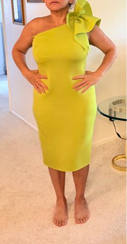 Lime Green One-Shoulder Ruffle Midi Dress