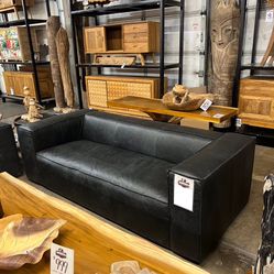 Black Top Grain Leather Sofa - Sonoma 