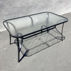 $80 (New in box) Rectangular Metal Patio Table 59x36x28” Tempered Glass with Umbrella Hole
