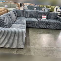 Dark gray corduroy sectional sofa 