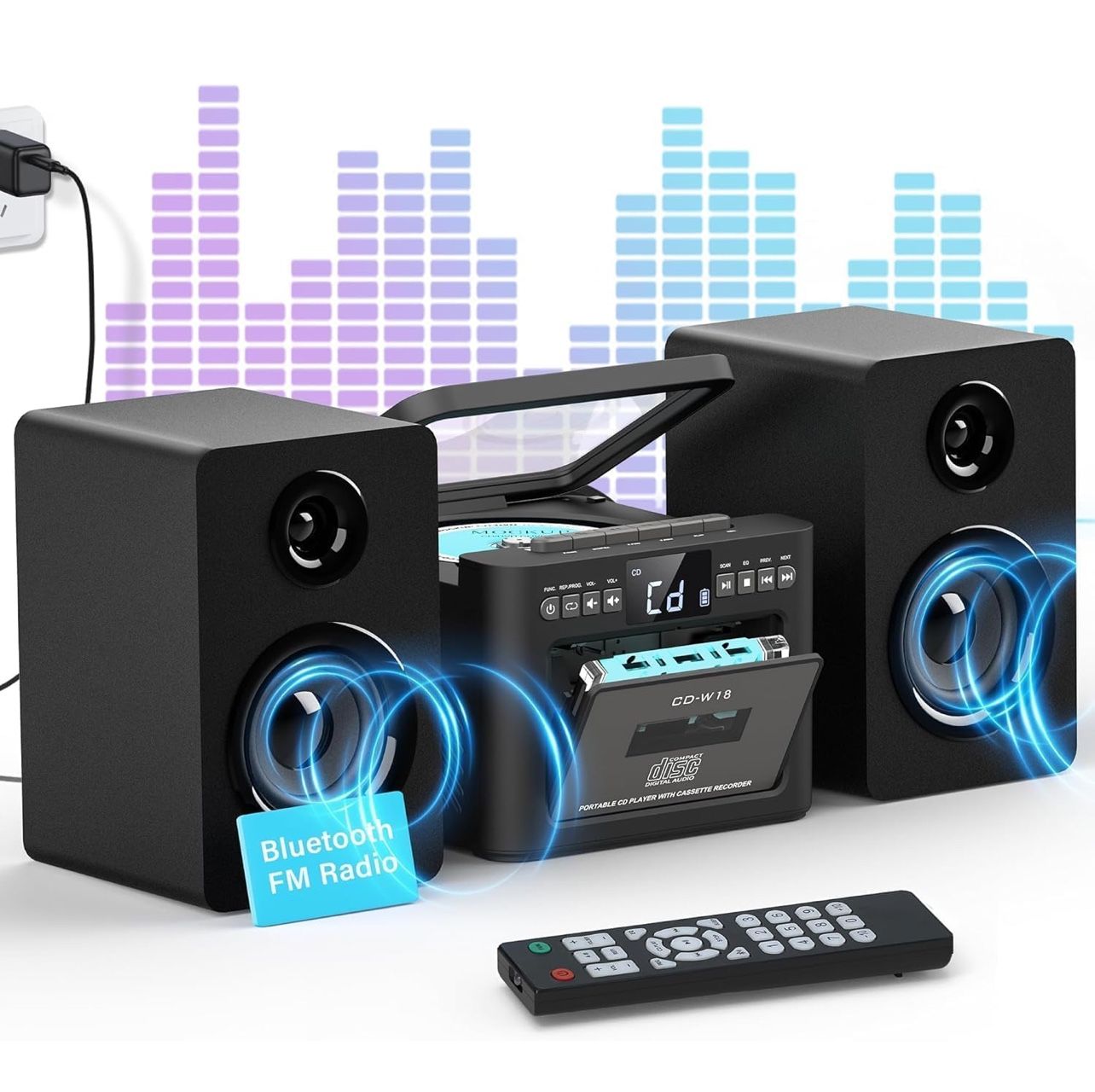 Greadio Stereo System for Home with Boombox CD and Cassette Player Combo, 40W Home Stereo System with Bluetooth, FM Radio/USB/TF/AUX/Remote Control, D
