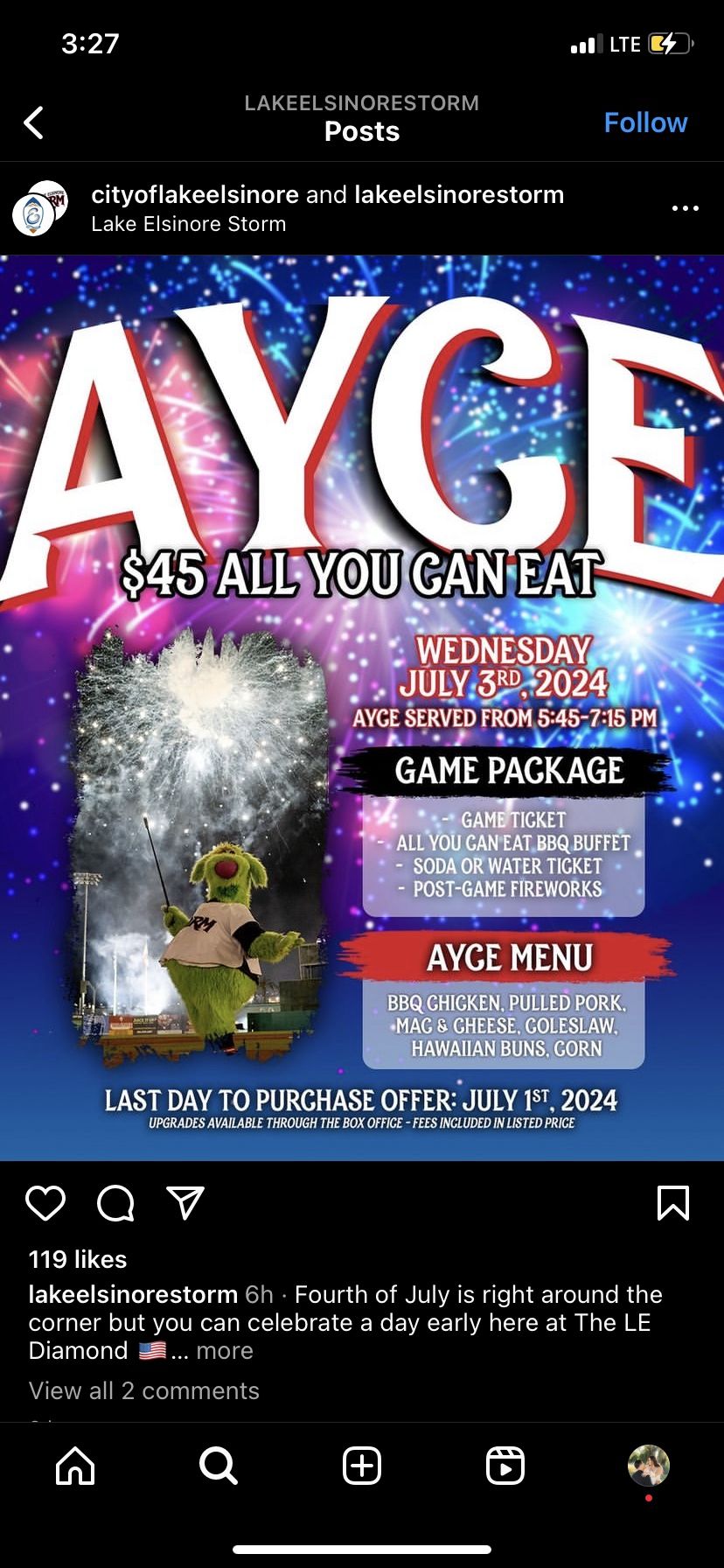 Storm Baseball All You Can Eat July 3rd Tickets