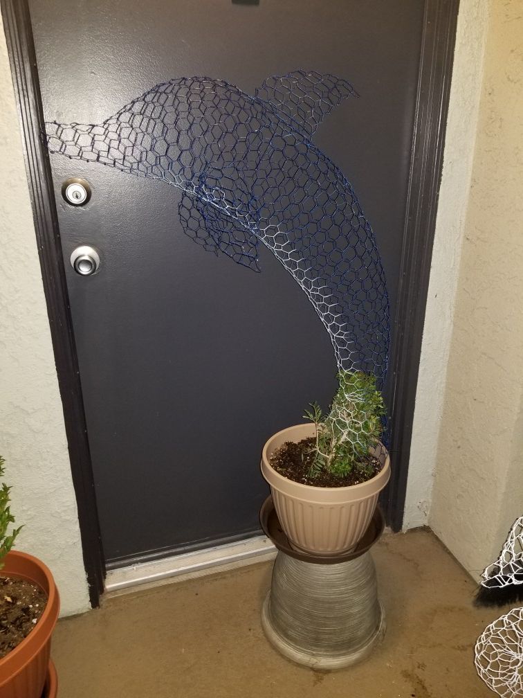 Dolphin Topiary Plant - 36" Blue/White