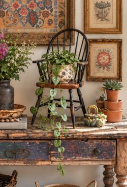 Vintage miniature Early American Windsor chair Plant doll display furniture replica for display Collectible Plants