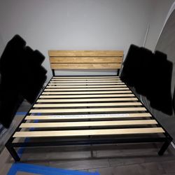 Metal and Bamboo Platform Bed Frame, Wood Slat Support, No Box Spring Needed, Easy Assembly, King.