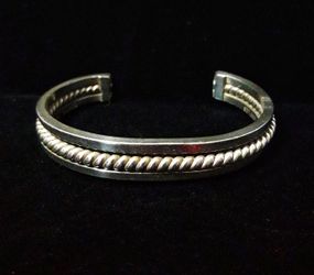 7" Heavy Handcrafted Solid Sterling Silver, Twisted Rope Cuff Bracelet. "Taxco", signed
