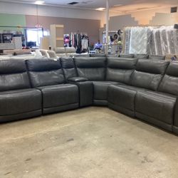 Sectional Leather Couch With Reclining Seats And USB Port 