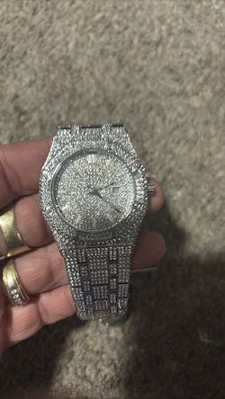 Iced Out Silver-Tone Watch