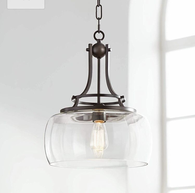 Charleston Bronze Pendant Light 13 1/2" Wide Industrial Rustic Clear Glass Fixture for Kitchen Island Dining Room - Franklin Iron Works
