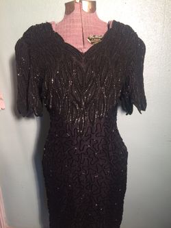 Vintage 80s Black beaded dress sm/m