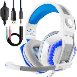 Gaming Headset, Over-Ear PC Headphones, Gamer Headset with Mic LED Light 3D Bass Surround Sound, Memory Foam Earpad for PS4, Mac, Laptop, Mobile