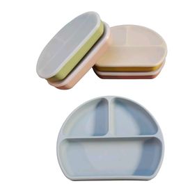 BLUE Silicone Plate for Toddlers With Lid and 3 Divisions NEW. BLUE