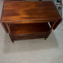 Vintage Solid Wood Drop-Leaf Rolling Bar Cart / Server Table