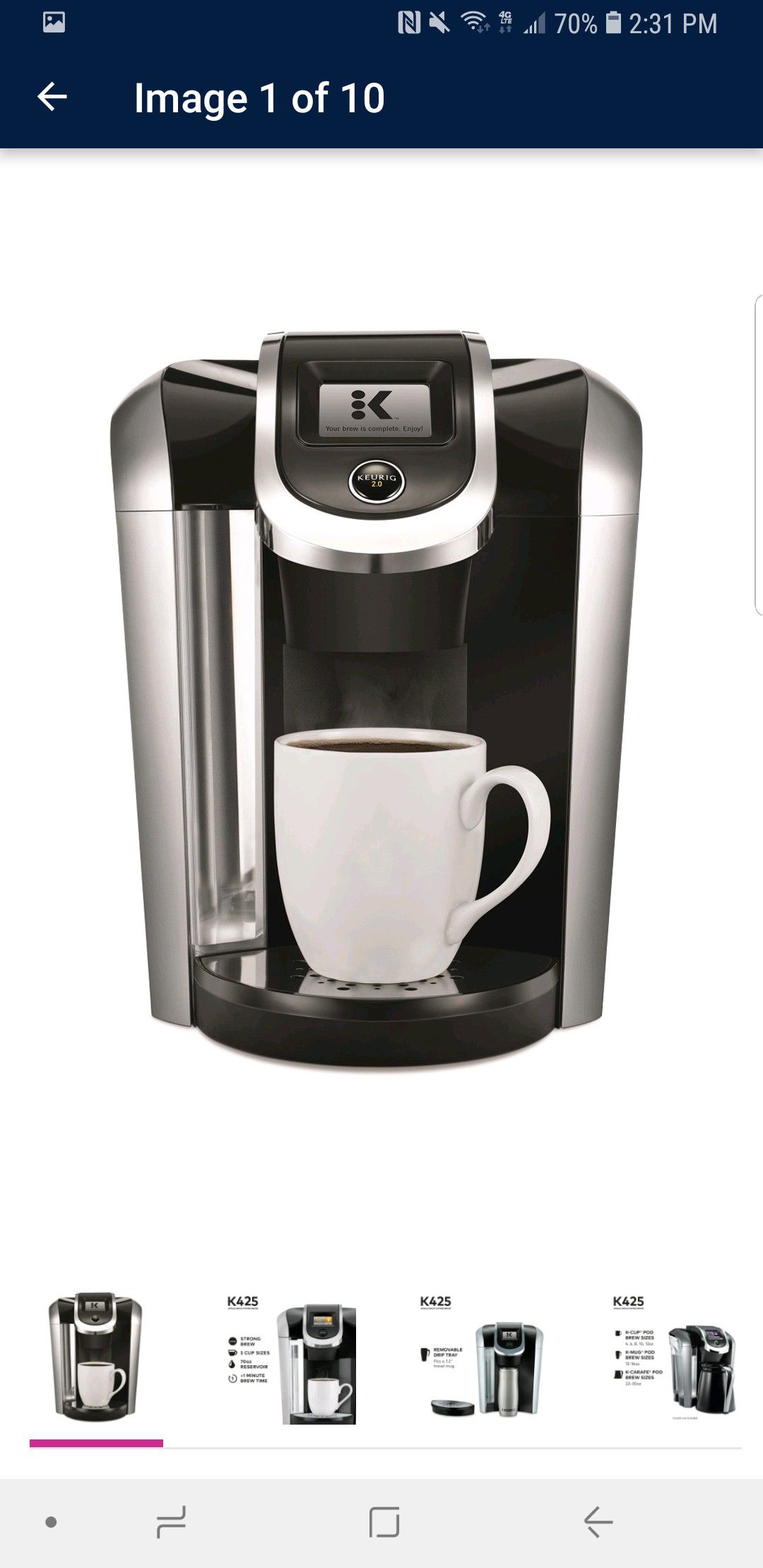 Coffee Maker Keurig K425 Single Service, K-cup Pod