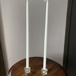 Miniature glass candle stick holders 1” wide.