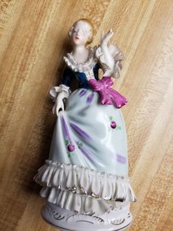 Vintage Wales Victorian Floral Blue Dress Woman Porcelain Figurine