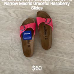 Birkenstock Womens  Narrow Madrid Graceful Raspberry Slides 