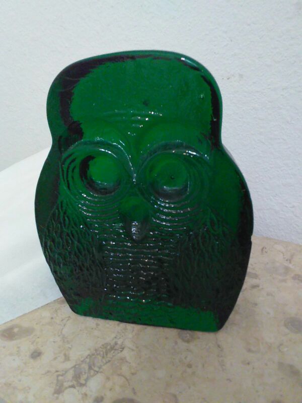 Whimsical Emerald Green Glass Owl Bookend or Paperweight by Blenko