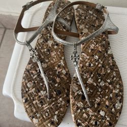 Tory Burch Emmy Sandals logo flats rare shoes open toe 