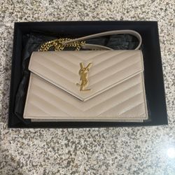 Saint Laurent Cassandre Envelope Chain  Matelassé textured leather wallet